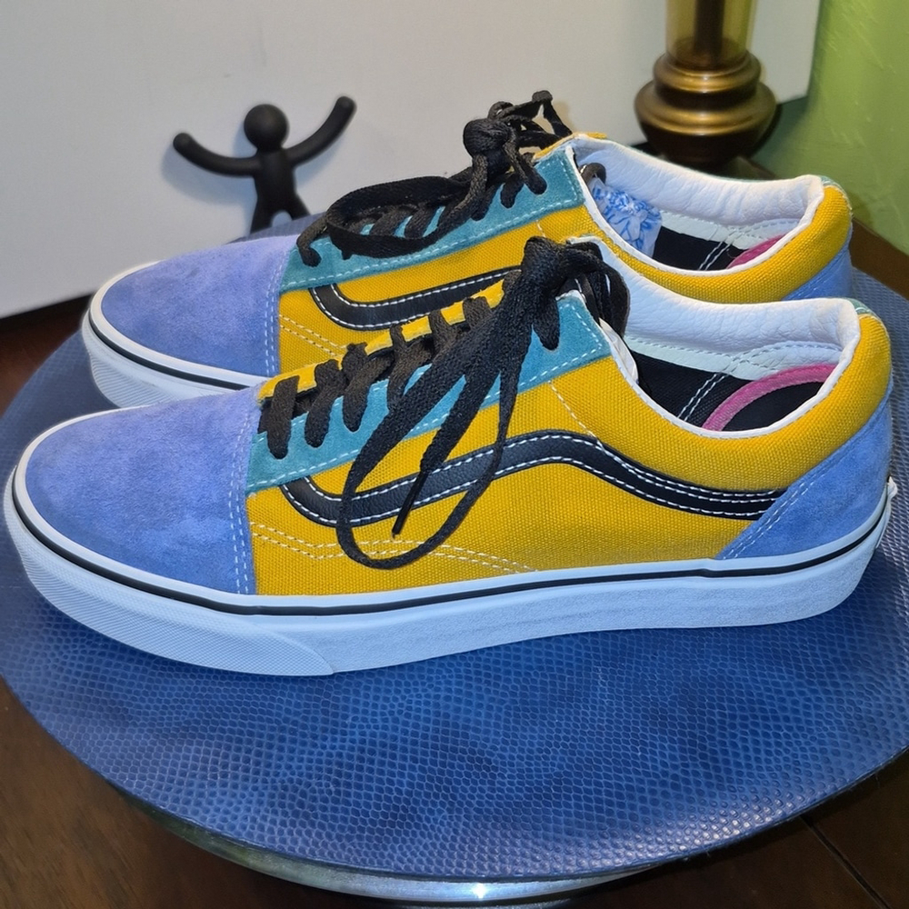 Vans Old Skool Men's Blue Suede/yellow Canvas.low Profile Shoes.(#1934)EC. - Picture 3 of 11